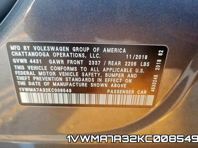 1VWMA7A32KC008549 фото 2