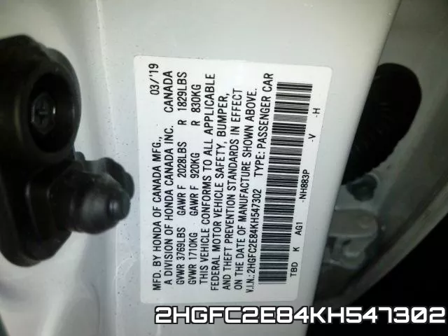 2HGFC2E84KH547302 фото 2