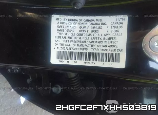 2HGFC2F7XHH503819 фото 10