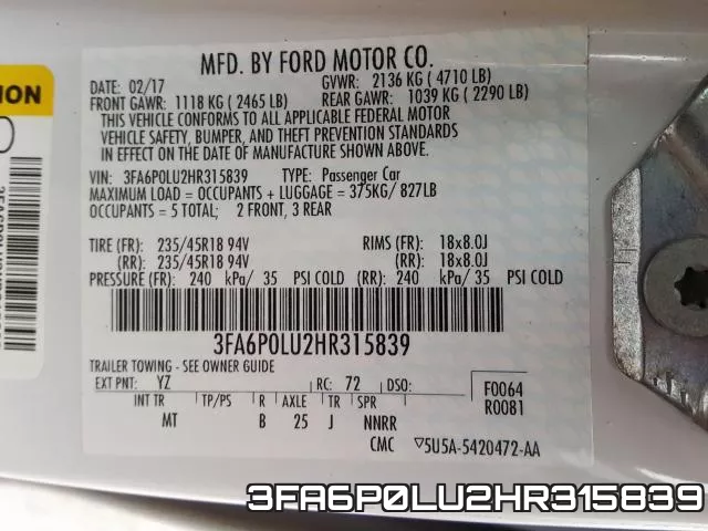3FA6P0LU2HR315839 фото 2