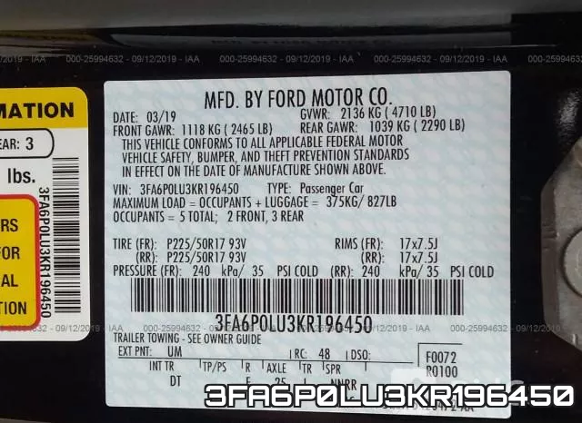 3FA6P0LU3KR196450 фото 7