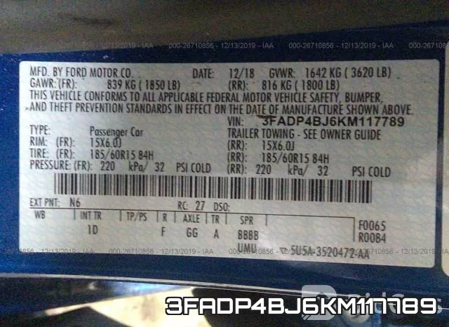 3FADP4BJ6KM117789 фото 10