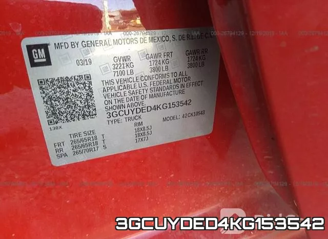 3GCUYDED4KG153542 фото 9