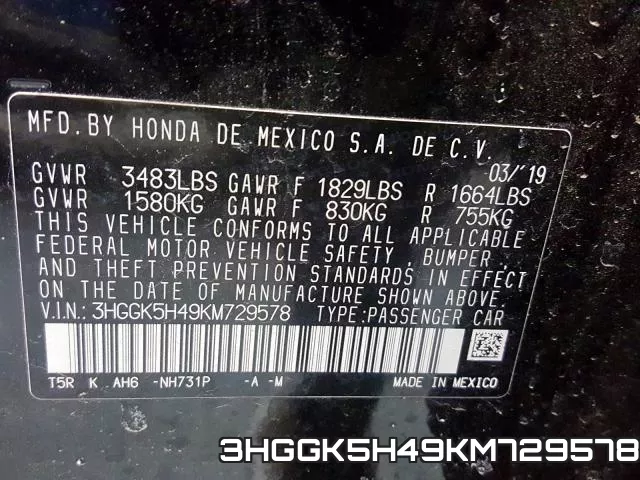 3HGGK5H49KM729578 фото 2