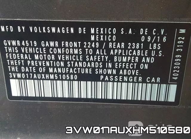 3VW017AUXHM510580 фото 8