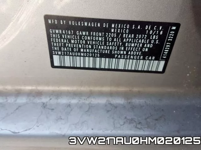 3VW217AU0HM020125 фото 2