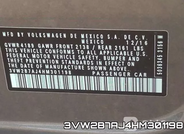 3VW2B7AJ4HM301198 фото 9