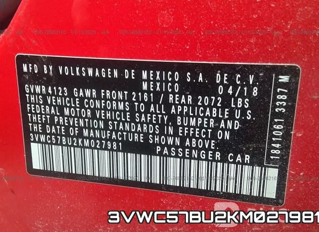 3VWC57BU2KM027981 фото 8