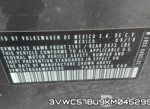 3VWC57BU9KM045295 фото 5