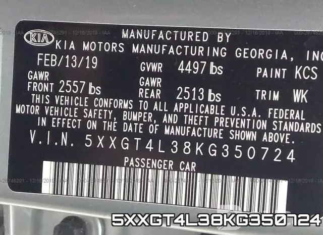 5XXGT4L38KG350724 фото 10