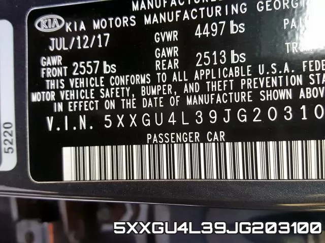 5XXGU4L39JG203100 фото 2