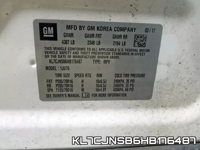 KL7CJNSB6HB176487 фото 2