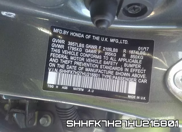 SHHFK7H27HU216801 фото 9