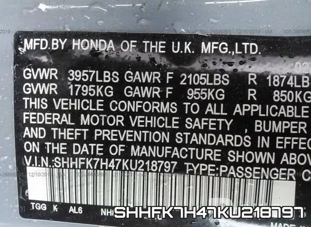 SHHFK7H47KU218797 фото 10