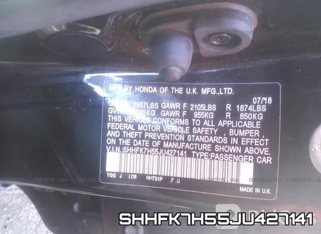 SHHFK7H55JU427141 фото 7