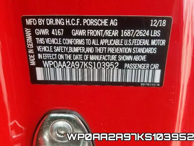 WP0AA2A97KS103952 фото 2