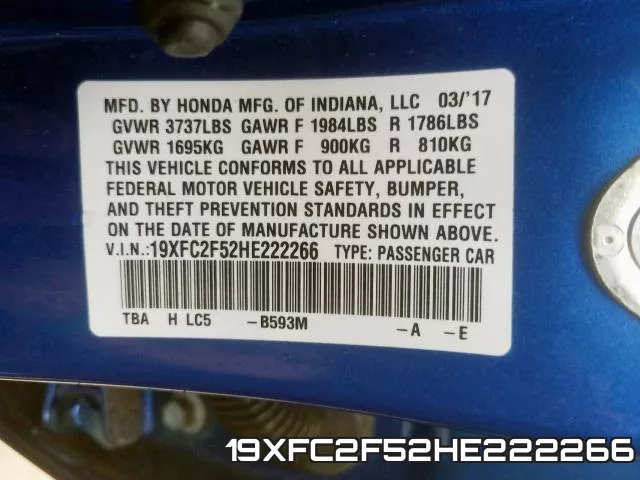 19XFC2F52HE222266 фото 2