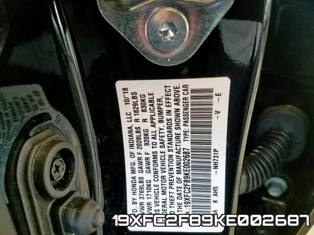 19XFC2F89KE002687 фото 2