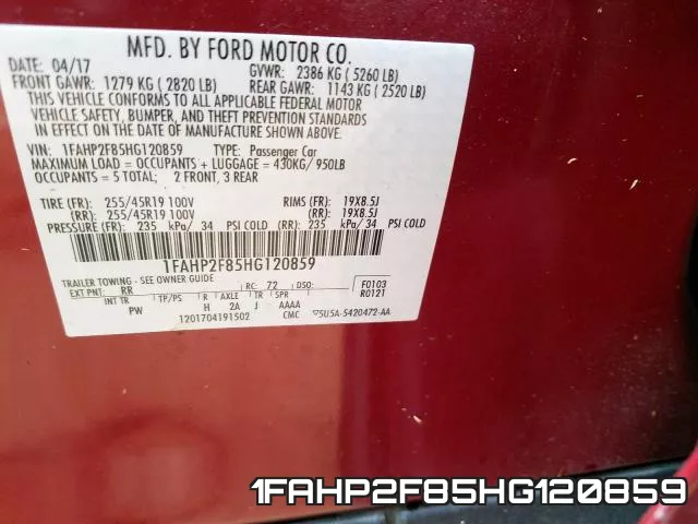 1FAHP2F85HG120859 фото 2