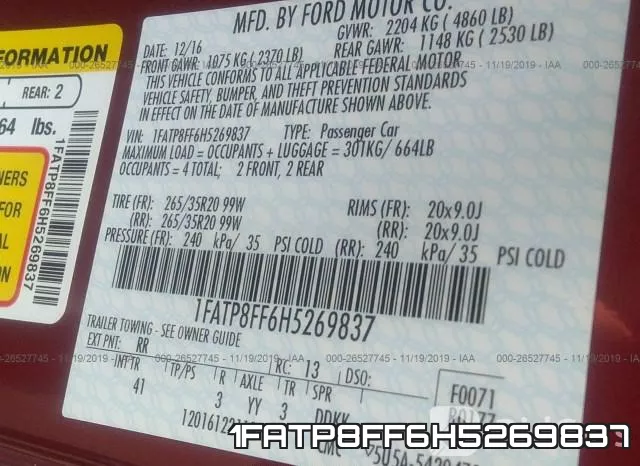 1FATP8FF6H5269837 фото 9