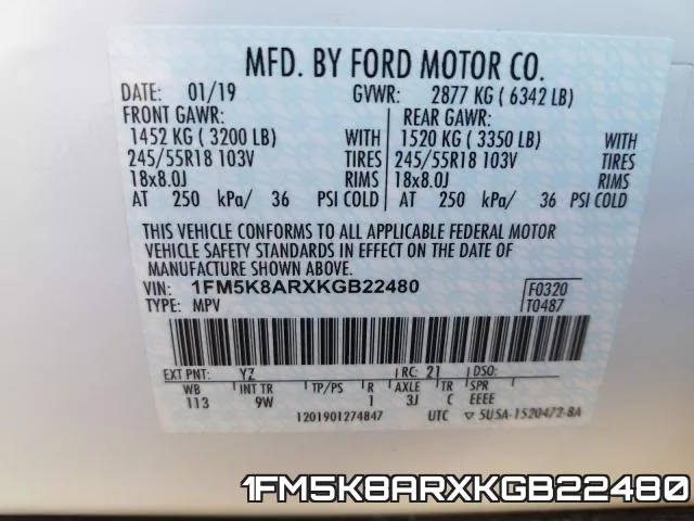 1FM5K8ARXKGB22480 фото 2
