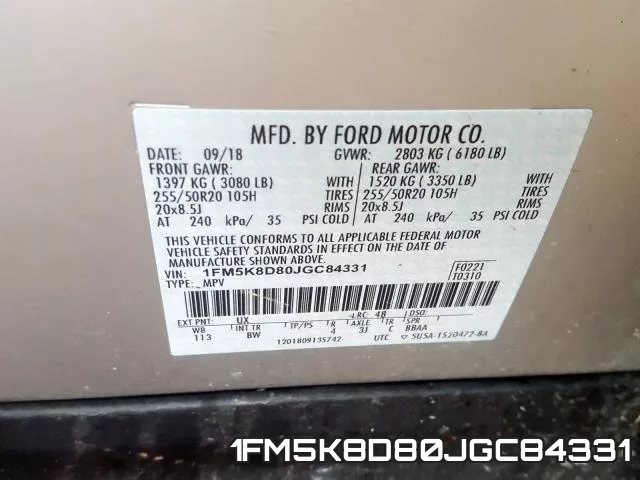 1FM5K8D80JGC84331 фото 2