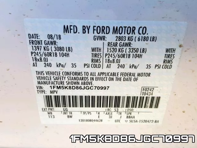 1FM5K8D86JGC70997 фото 2