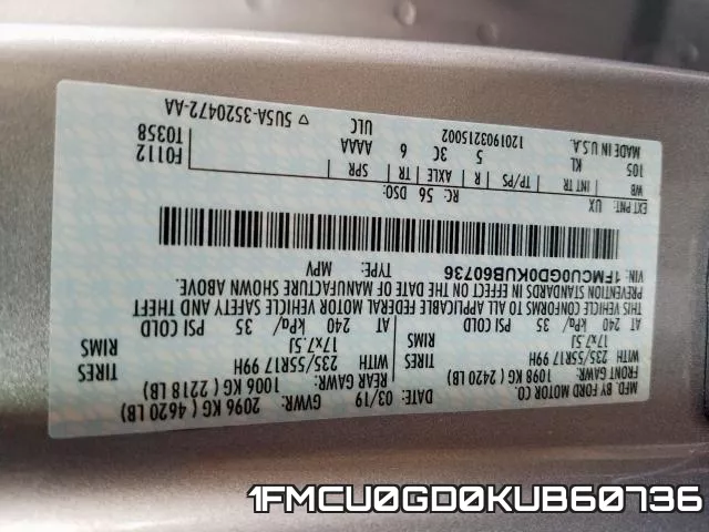 1FMCU0GD0KUB60736 фото 2