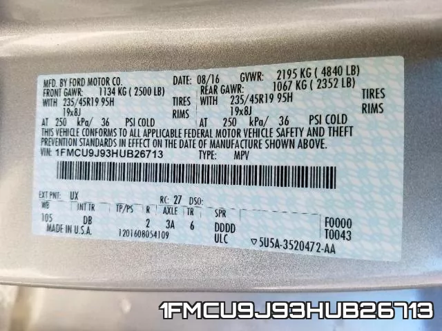 1FMCU9J93HUB26713 фото 2