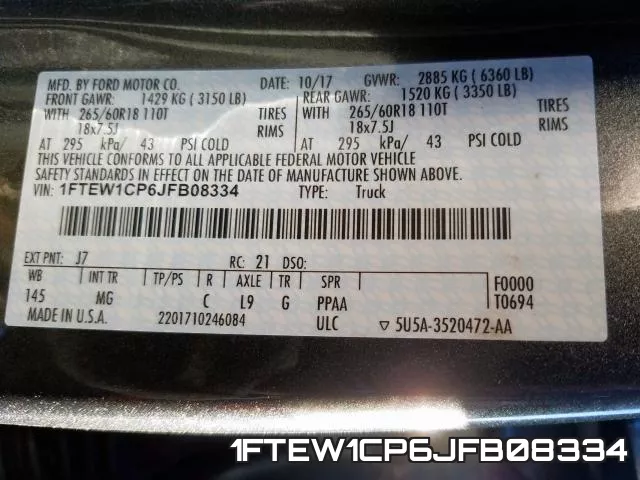 1FTEW1CP6JFB08334 фото 2