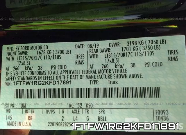 1FTFW1RG2KFD17891 фото 9