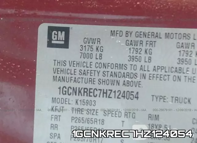 1GCNKREC7HZ124054 фото 7