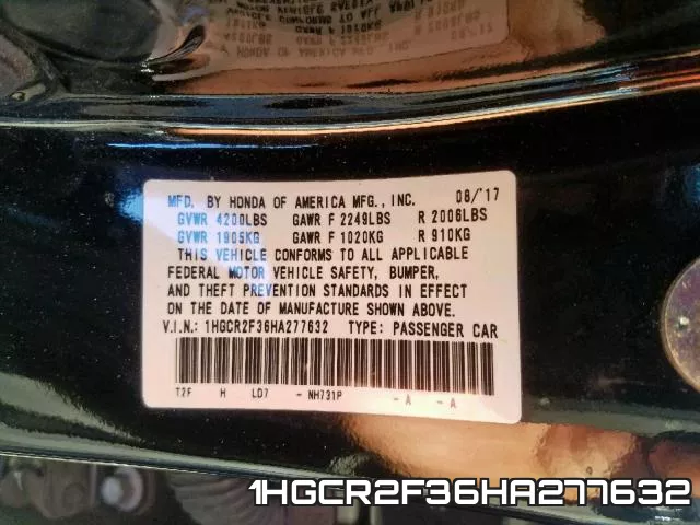 1HGCR2F36HA277632 фото 2