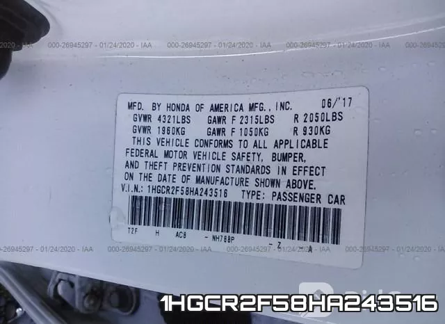 1HGCR2F58HA243516 фото 8