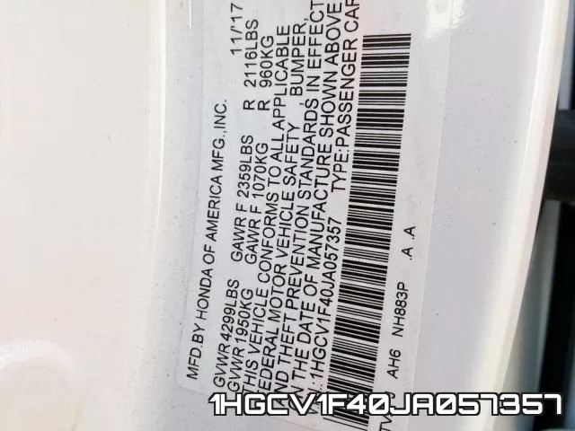 1HGCV1F40JA057357 фото 2
