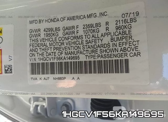 1HGCV1F56KA149695 фото 9