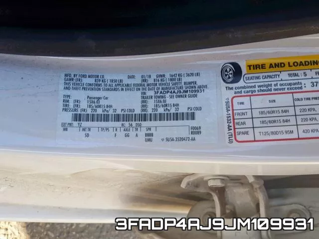 3FADP4AJ9JM109931 фото 2