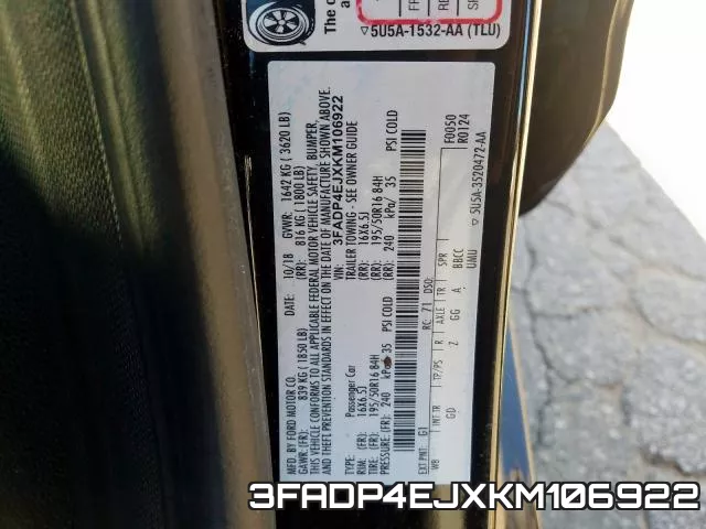 3FADP4EJXKM106922 фото 2