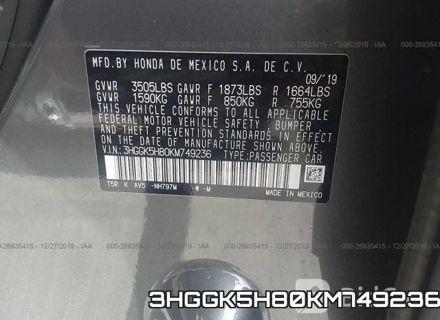 3HGGK5H80KM749236 фото 9