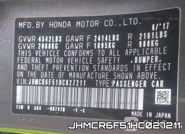 JHMCR6F51HC027211 фото 9
