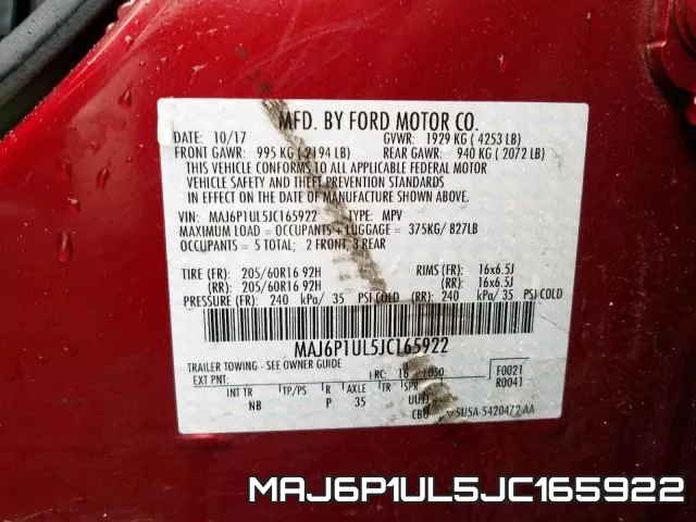 MAJ6P1UL5JC165922 фото 2