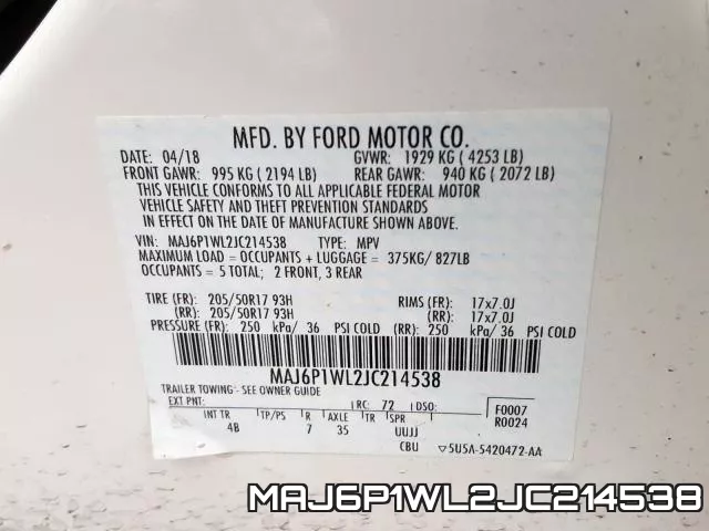 MAJ6P1WL2JC214538 фото 2