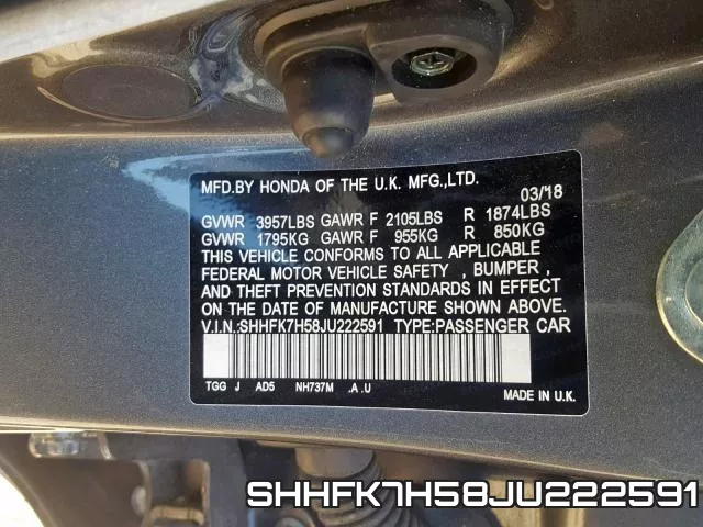 SHHFK7H58JU222591 фото 2
