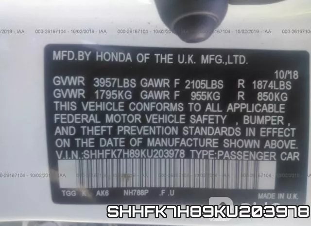 SHHFK7H89KU203978 фото 9