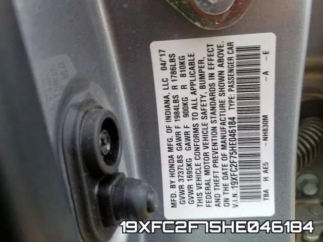 19XFC2F75HE046184 фото 2