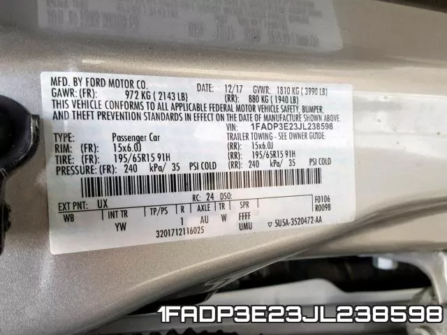 1FADP3E23JL238598 фото 2
