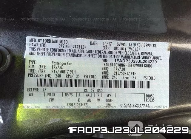 1FADP3J23JL204229 фото 8