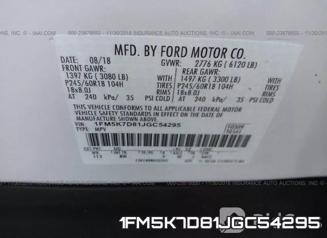 1FM5K7D81JGC54295 фото 9