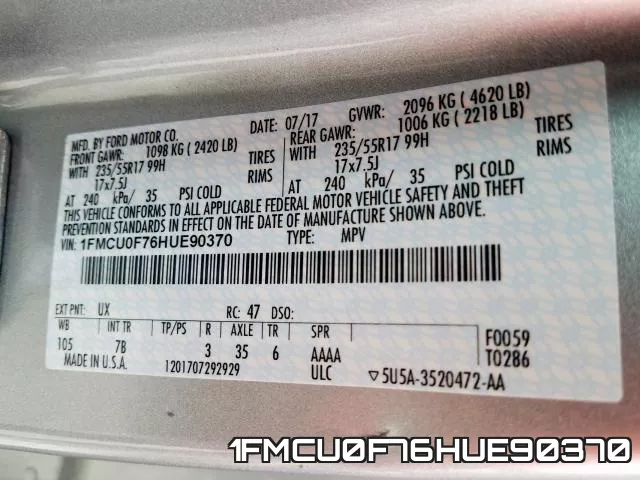 1FMCU0F76HUE90370 фото 2