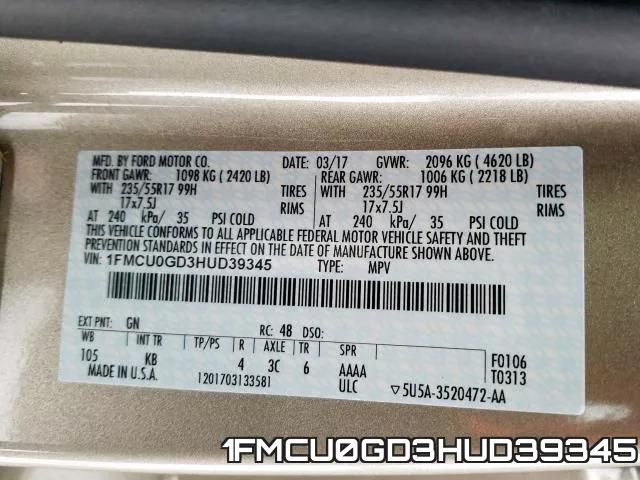 1FMCU0GD3HUD39345 фото 2
